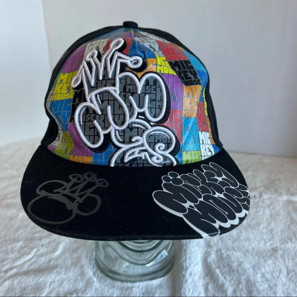Disney Parks Mickey Mouse Graffiti Street Wear Hip Hop Cotton Elastic Hat Adult - Picture 1 of 13